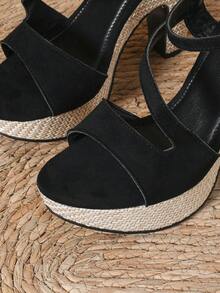 Giày sandal cao gót thời trang nữ, sandal cao gót thanh lịch dành cho phái đẹp, phù hợp mọi mùa, phong cách bohemian, gót dày cao, sandal quai ngang gót chunky thoải mái cho kỳ nghỉ. - màu đen - Xem 7