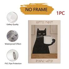 1pc Modern Minimalist Coffee Cat Poster With Motivational Quote "Coffee First, People Second" - Suitable For Coffee Shop, Kitchen, Frameless Home Office Decor - Multicolor - View 13