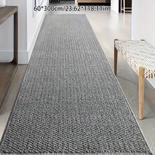 1pc Plain Linen Non-Slip Hallway Carpet, Beige Polyester Rectangular Thickened Rug Doormat, Easy To Clean And Machine Washable, Suitable For Home Corridor, Stairs Entrance, Bedroom Bedside, Outdoor Carpet Mats, Home Decor - Grey - View 13
