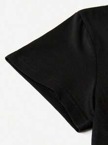 Soft And Comfortable Korean Style T-Shirt, Women's Casual Wear, Black Short Sleeve T-Shirt With Cartoon Portrait Print And UFO Design "The Truth Is There" - Round Neck, Regular Fit, Machine Washable, Comfortable Top For All Seasons, Everyday Wear, Vintage Style, 100% Breathable Cotton Opaque Fabric - 黑色 - 查看 4