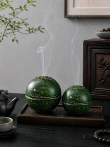 一套深绿色球形香薰扩散器，北欧禅意香炉，点状圆球香薰扩散器，现代冥想装饰，优雅家居香氛装饰，桌面茶室装饰，舒缓烟雾装饰礼品，男女皆宜 - 墨綠圓球香爐 - 查看 2