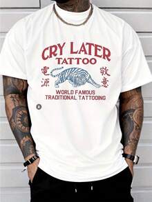 Camiseta de hombre estilo tatuaje americano con estampado de tigre, vintage, 100% algodón, de manga corta, corte holgado, cuello redondo, disponible en varios colores, adecuada para entusiastas de los tatuajes y para uso diario de estilo vintage, camiseta de algodón cómoda. - Blanco - Ver 1