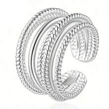 1pc 925 Silver Multi-Layer Hip-Hop Style Contrast Color Wheat Ear Line Design Couple Ring, Suitable For Casual Daily Wear, Parties, Holidays And Birthday Gifts - Silver - View 11