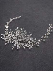 1pc Crystal & Rhinestone Decor Bridal Bridesmaid Hair Comb, Luxurious Hair Accessory For Wedding, Banquet, Party - Silver - View 5