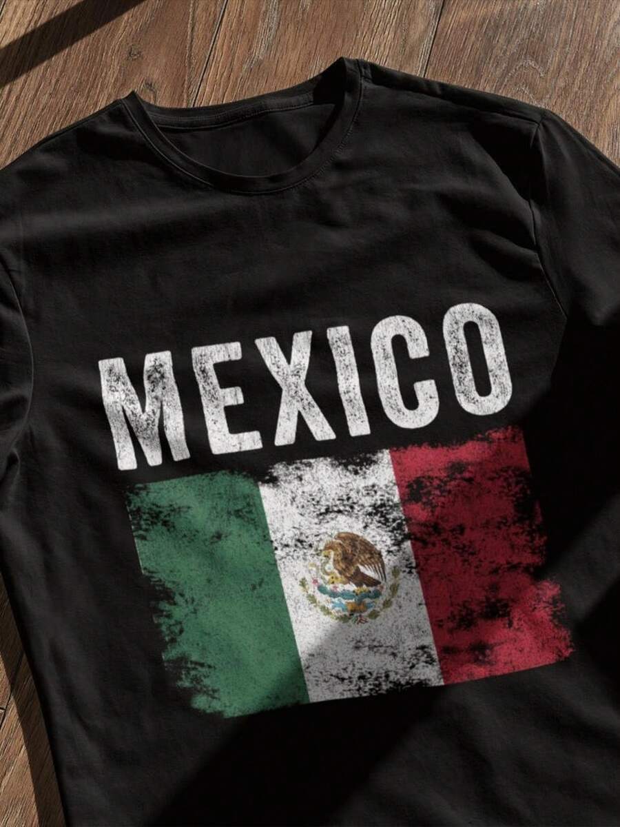 Worn Mexican Flag - T-Shirt With The Mexican Flag - 黑色 - 查看 1