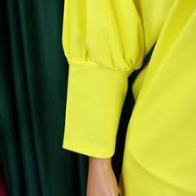 Conjunto otoñal para mujer de color liso con top de cuello oblicuo y pantalones de pierna ancha - Amarillo - Ver 4