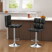 GartistGo Bar Stool Set Of 2 -Grey, 360° Swivel, Upholstered, Height Adjustable  Bar Stool - 黑色 - 查看 4