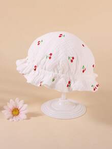 1 pieza Gorro de algodón de gasa con estampado de oso bebé, gorro suave ajustable para recién nacidos con borde de volantes, adecuado para bebés e infantes - 1PC - Ver 7