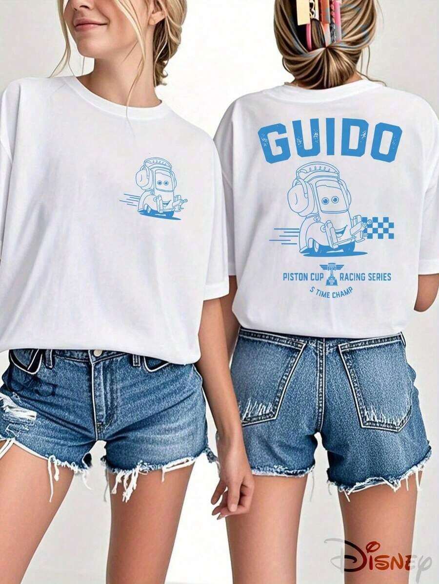 Genuine Authorization Of, 100% Cotton Women's T-Shirt With Interesting Cartoon Print, Lightweight And Breathable Fabric, Regular Round Neck, Casual Summer Street T-Shirt, Pattern And Text Harmoniously Combined, Full Of Fun And Memories. - 白色 - 查看 1