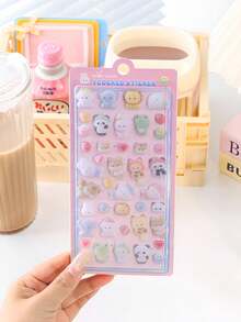 Cute 3D Embossed Plush Animal Decorative Stickers, 3D Flocked Japanese Anime Style Stickers, Asymmetric Mixed Color Waterproof Embossed Stickers - Multicolor - View 18