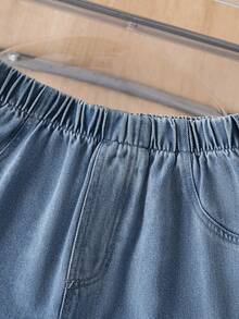 1pc Girls Heart Pattern Straight Leg Casual Jeans, Spring/Summer - Medium Wash - View 5