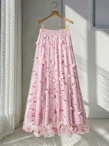Flora Isola Flora Isola Falda A-Line elegante de mujer con bordado de flores 3D en malla para primavera/verano - Rosa - Ver 9