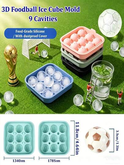 1 pieza Molde de cubitos de hielo de silicona con diseño del Mundial de Fútbol 2026, molde de silicona redondo de 9 cubitos
