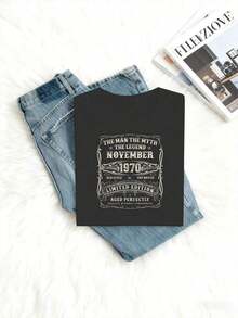 Birthday Gifts For A 55th Birthday In November 1970 For 55-Year-Old Men, Graphic Print T-Shirts For Women, Fashion Clothing. - 黑色 - 查看 2