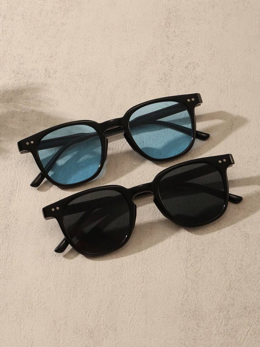 2 Pairs Men's Square Fashion Glasses, Suitable For Daily Outdoor Use - Multicolor - View 1