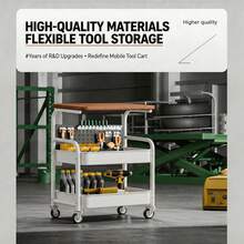 Heavy-Duty Mobile Tool Cart, Three-Tier Multi-Functional Tool Storage Cart, Equipped With Pegboard Storage Rack, Solid Wood Workbench, And Lockable Caster Wheels. Suitable For Garages, Workshops, Auto Repair Shops, And Warehouses. Industrial-Grade Storage Rack. - White - View 10