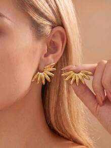 Juego de pendientes vintage dorados de acero inoxidable, joyería con lazo, corazón y diseño geométrico, pendientes de botón hipoalergénicos de declaración para mujer, regalo - (4-8 pares) - Dorado - Ver 12