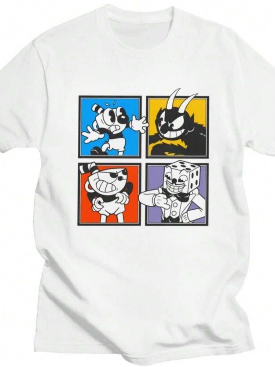 playeras de mujer Custom Cupheads Characters Tshirts for Men Women Short Sleeve Casual T Shirt Cartoon Game T-shirts Loose Fit 100 Cotton Tees Gift - Blanco - Ver 1