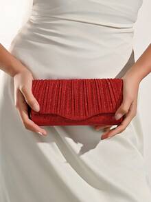 Clutch estilo sobre con cierre abatible, perfecto para fiestas de noche de mujeres, adecuado para bodas, recepciones de cóctel, graduaciones y diversos eventos. - Rojo - Ver 8