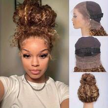 Honey Blonde Hidden Strap 360 Lace Front Wigs Human Hair 360 Full Lace Frontal Wigs Human Hair With Drawstring 4/27 Highlight Ombre Deep Wave Lace Front Wigs Human Hair 250 Density 13x6 Curly Hair Wig Pre Plucked Wet And Wavy Colored Wigs For Women - S4/27 - 查看 7