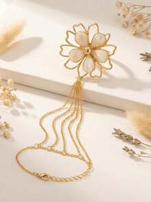 1pc Floral Finger Chain Bracelet Suitable For Important Occasions - Oil Dripping - View 2
