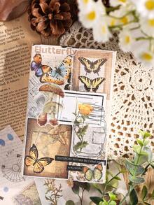 40 Sheets/Pack Kraft Paper Sticker Book Retro Map Plant Butterfly No-Cut Sticker Book Encyclopedia Light And Shadow Series Creative Hand Account Collage Material DIY Greeting Card Envelope Decoration Sticker Book - Set - View 8