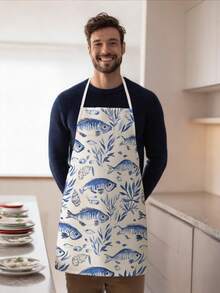 1pc, Lobster, Shell, Sea Turtle, And Fish Pattern Polyester Apron - Suitable For Cooking, Baking, And Gardening, And Can Also Be Used As Attire For The Kitchen And Dining. - Multicolor - View 8