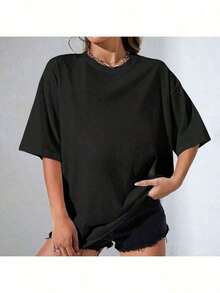 High Quality Wholesale Women's T-Shirts, Spanish Christian Style, Long Shirt - Short Sleeve Shirt With Spanish Text And Butterfly Print, Soft And Stretchy Fabric, Round Neck, Casual Church Wear, Machine Washable, Comfortable Style For All Four Seasons, Suitable For Spanish Students And Bible Study Wear, Elegant Sporty Style, With Spanish Phrase "LET GOD TRANSFORM ME" And Butterfly Design, Loose And Comfortable Set For Spring Summer, New Arrival 2026 - 100% Breathable Cotton. - 黑色 - 查看 4