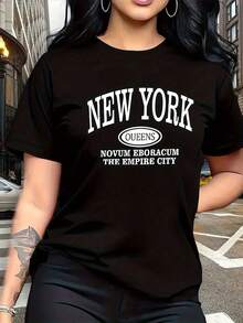 Soft 100% Cotton Letter Print T-Shirt, Breathable And Fashionable, For Family Trips, Campus, Casual Wear, Everyday Wear, Sister Sets, Versatile T-Shirt 5814, Breathable Cotton T-Shirt, Goes With Everything. - 黑色 - 查看 6