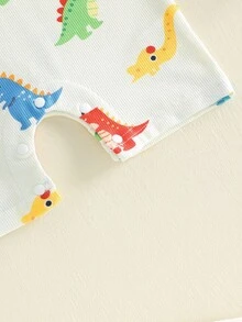 Mono de verano para bebé niño con estampado de dinosaurios/tortugas, manga corta, cuello redondo y cierre de media botonadura. - Albaricoque - Ver 8