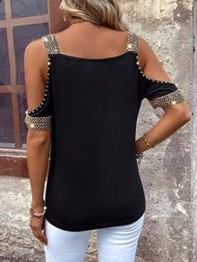 Women's Casual Studded Decoration Versatile Daily Wear Shirt - Black - View 2