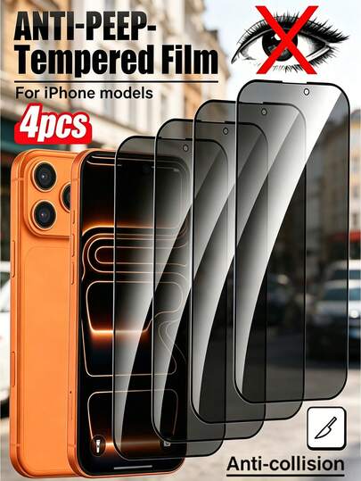 kamyuurs 4pcs Full Coverage Black Frame Tempered Glass Screen Protector, Compatible With IPhone 17 16 15 14 13 12 11 Pro Max, Anti-Spy Anti-Shatter, Easy Installation, Durable Anti-Scratch Anti-Water Anti-Shock