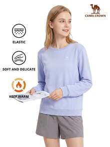 CAMEL CROWN Sweatshirt Lengan Panjang Kerah Bulat Longgar untuk Wanita, Cocok untuk Musim Semi dan Gugur, Serbaguna, Atasan Kasual untuk Aktivitas Luar Ruangan - Fajar Ungu - View 1