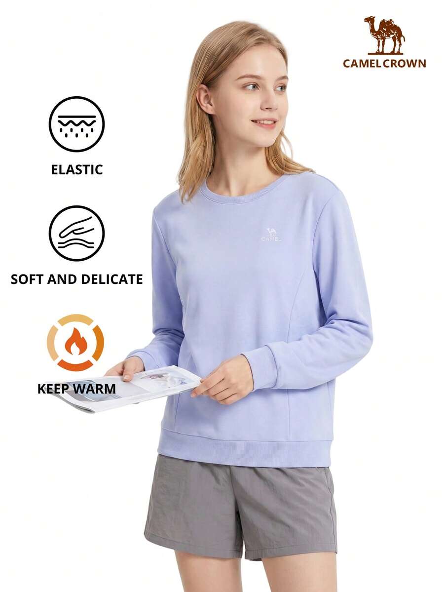 CAMEL CROWN Sweatshirt Lengan Panjang Kerah Bulat Longgar untuk Wanita, Cocok untuk Musim Semi dan Gugur, Serbaguna, Atasan Kasual untuk Aktivitas Luar Ruangan - Fajar Ungu - View 1