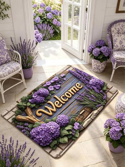 1pc Lavender Welcome Mat, Doormat, Small Rug, Entrance Mat, Carpet, Floor Mat, Outdoor Doormat, Kitchen Rug, Home Decor, Front Door Mat, Area Small Rug, Outdoor Mat, Home Decor, Area Rug, Garden Carpet, Washable Rug, Graduation Gift