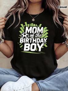 Women's Short-Sleeved, Crew-Neck American Football-Themed Birthday T-Shirt For Mom, Perfect For Spring And Summer, Casual Wear, Everyday Wear, And As A Festive Gift - 黑色 - 查看 7