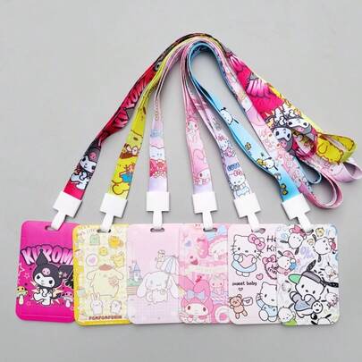 1pc, Cartoon Anime Sanrio Bus Card Set Card Bag With Neck Hanging Rope, Student Meal Card, Campus Card, Kindergarten School Student, Male And Female Students, Home Outdoor Sports, Tourism, Shopping, Travel, Party, Dance Party, Office Office, Bank Card, ID Card Set, Card Set, Storage Bag Set