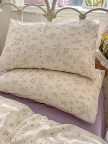 1 Set Comfortable Bedding, Including 1*Duvet Cover, 1*Bed Sheet, 2*Pillowcases, Lavender Floral, Green Leaf Pattern, 100% Polyester, Skin-Friendly Soft Fabric, Duvet Cover & Pillowcases Without Insert, Suitable For All Seasons - Mauve Purple - View 4