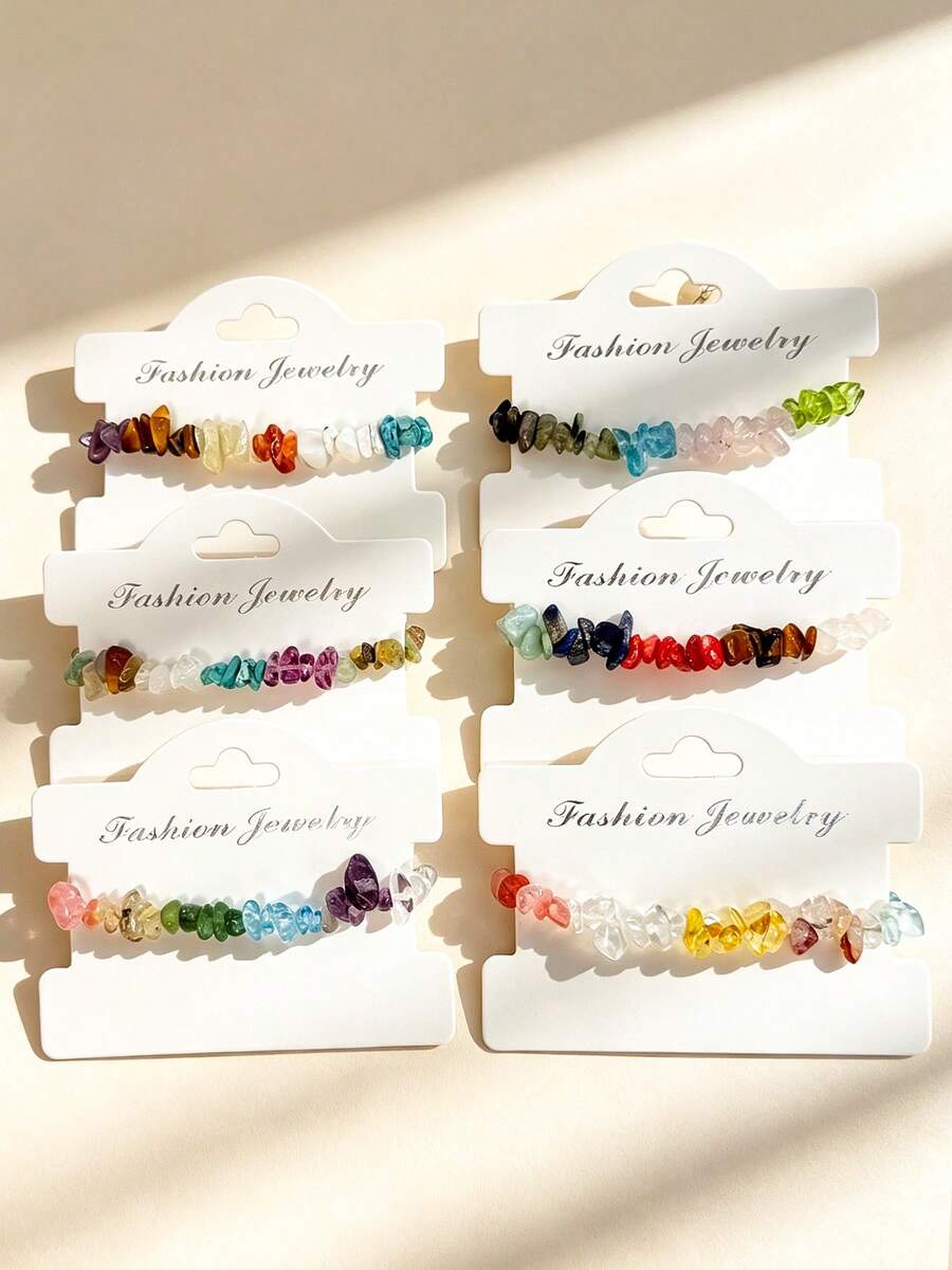Bracelet à perles de cristal, bracelet extensible en pierre naturelle irrégulière, bracelet chaîne ajustable en cristal de guérison des chakras, bijoux de mode bohème colorés à perles pour femmes - Multicolore - Voir 1