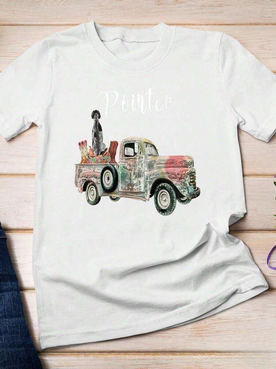 Women's Graphic T-Shirts, Casual Summer, Fun, Dragonfly Print, Short Sleeve, Cute T-Shirts, Urban Vintage Style, Unisex, Loose Fit, Cotton, Short Sleeve And Round Neck. - 白色 - 查看 1