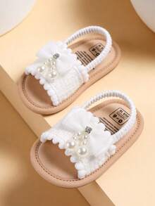 Giày sandal mùa hè cho bé gái, có nơ hoa, đế mềm, thích hợp cho váy cưới, giày tập đi cho bé sơ sinh, giày tập đi trong nôi. - trắng - Xem 5