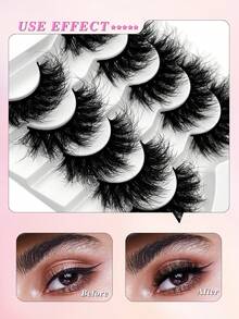 ENCHUW 5 Pairs Fluffy Volume Long Lashes Dramatic Thick False Eyelashes Faux Mink Lashes Reusable Lashes Makeup Fake Eyelashes - Black - View 4