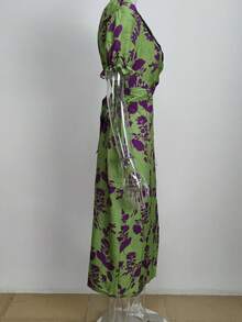 Nuevo vestido femenino de primavera 2026 vestido largo estampado de choque de moda elegante vestido de manga corta - Verde - Ver 6