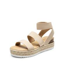 Womens Open Toe Espadrilles Dressy Platform Sandals Slip On Elastic Ankle Strap Wedges Sandals - Apricot - View 7
