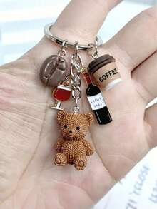 Teddy Bear Coffee Keychain - Y2K Resin Beverage Pendant Suitable For Backpacks And Bags, Cute Coffee Bean Pendant With Metal Ring, Accessory For Teens And Girls [One-Size-1PC-No Gift Box] Creative Gift For Mom, Small Accessory, Mother's Day Gift Idea, Practical Gift For Teachers, Teacher's Day Gift - Multicolor - View 6