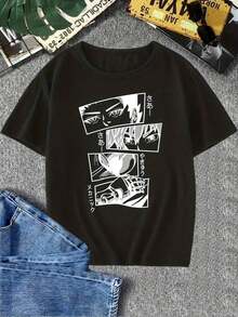 Camiseta negra para niño inspirada en anime con diseño de ojos de dibujos animados llamativos - Poliéster ligero y cómodo, cuello redondo, manga corta - Perfecta para todas las estaciones, camiseta de anime Y2k Camiseta Verano Camisa De - Blanco - Ver 1