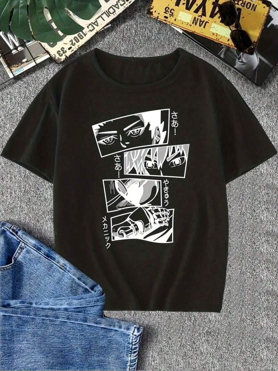 Camiseta negra para niño inspirada en anime con diseño de ojos de dibujos animados llamativos - Poliéster ligero y cómodo, cuello redondo, manga corta - Perfecta para todas las estaciones, camiseta de anime Y2k Camiseta Verano Camisa De - Blanco - Ver 1