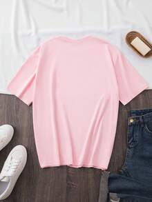 Women's Casual Summer T-Shirt With Pencil Bow Print, Machine Washable, Stretchy Fabric, Ideal For Everyday Wear And Lounging At Home, Versatile Garment, Couple's T-Shirt, Nian Nian Direction, Circles - 羅莎 - 查看 4