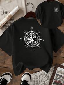 Brújula que simboliza la búsqueda interior y la orientación hacia nuevos rumbos reflejando equilibrio y exploración en cada paso camiseta de mujer de doble cara con estampado inspirador y estilo casual moderno - Negro - Ver 8