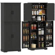 HOMCOM Tall Pantry Cabinet, 64" Kitchen Storage Cabinet With Adjustable Shelves And 8 Door Spice Racks, Farmhouse Freestanding Cupboard For Kitchen, Dining Room, Living Room, Black - Black - View 10
